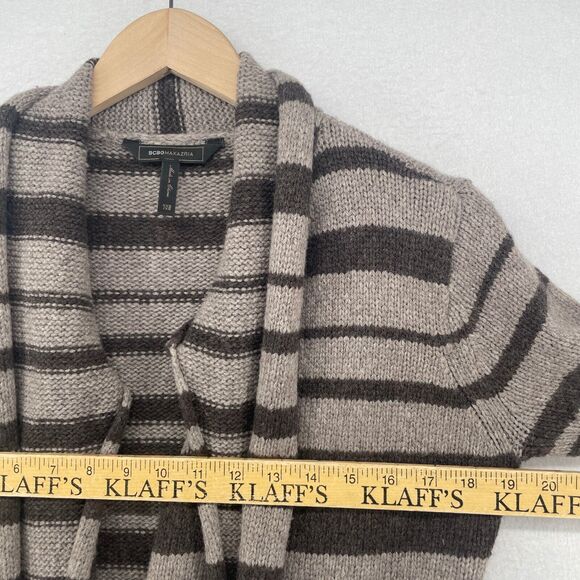 BCBG MAXAZRIA Cardigan 2XS Scarf Striped Open Front Draped Neck Gray Brown - Picture 14 of 16